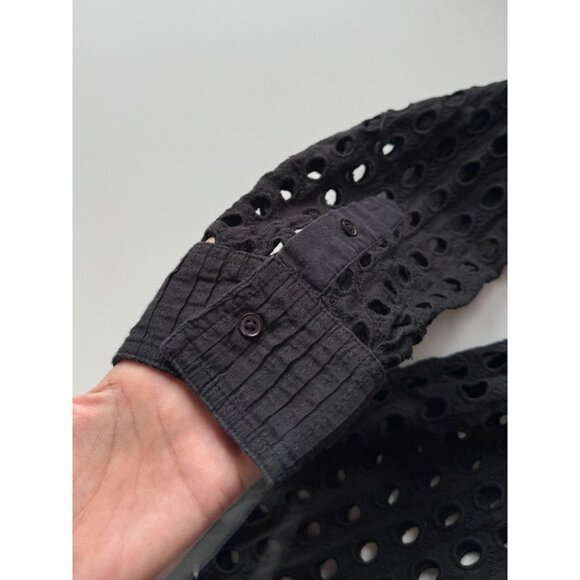 SOLID & STRIPED Black Cotton Eyelet Oxford Tunic Button Up Cover-Up, Size S - Picture 10 of 14